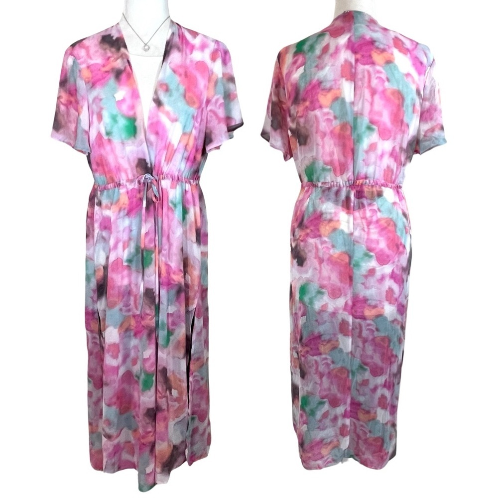 Torrid NEW Textured Chiffon Kimono Tie Dye Watercolor Pink Plus 00 Med Large 10